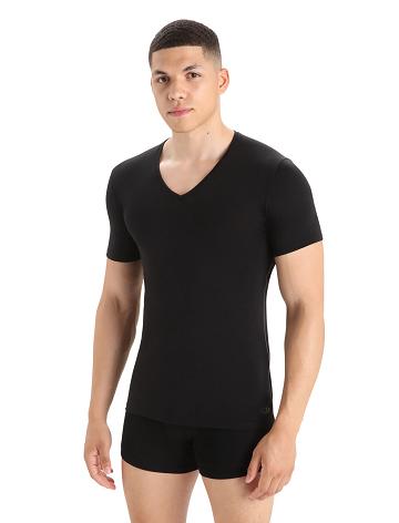 Icebreaker Merino Anatomica Lyhyt Sleeve V Neck T-Shirt Miesten Alusvaatteet Mustat | FI 1295XYUF